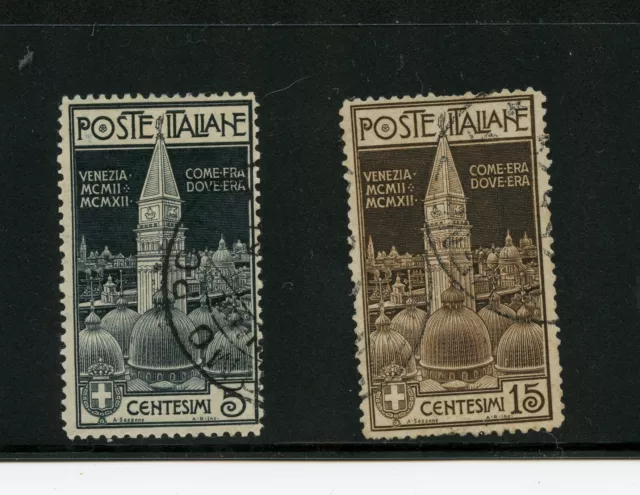 Italy #124-125 (I519) Comp 1912 Campanile Venice, Used, FVF, CV$73.00