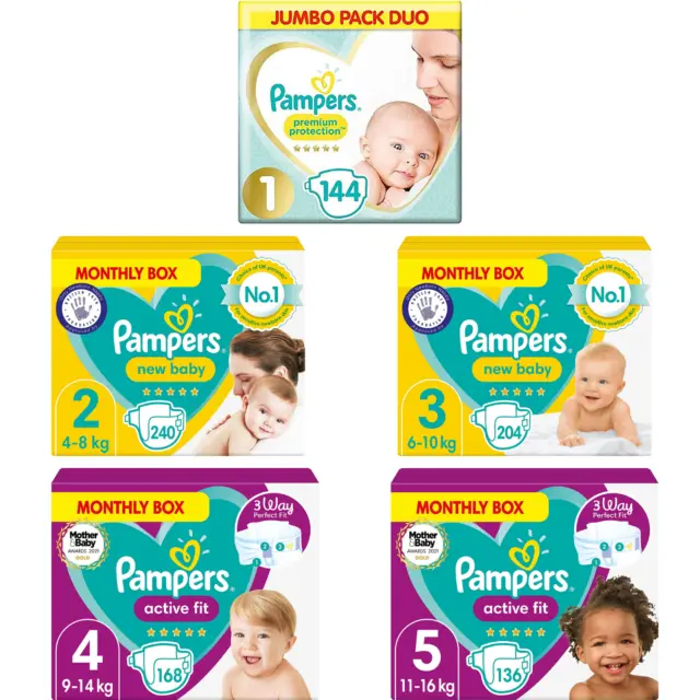 Pampers new baby and activ fit Nappies Size 0 - 5, Monthly Pack, Choose Size