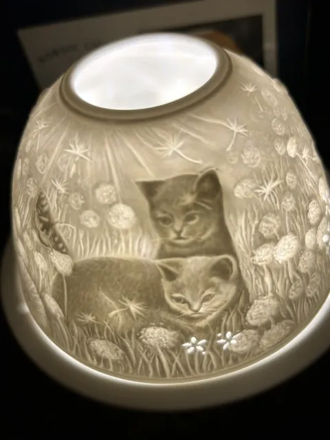 Nordic Lights Candle Shade & Tray Cats With Dandelions Butterflies BNIB