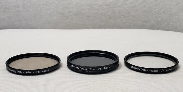 Juego de 3 lentes de 62 mm Merkury Optics kit de filtro de lentes UV PL FD sin estuche ENVÍO GRATUITO