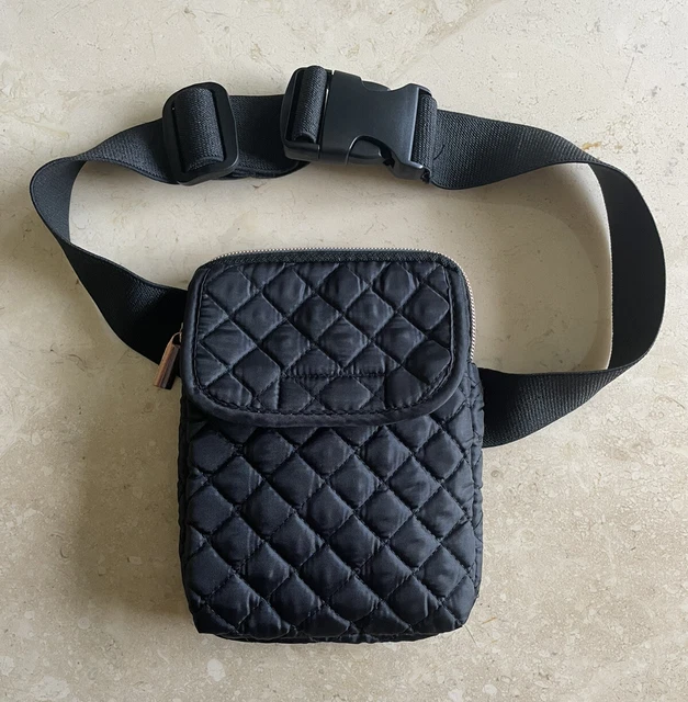 Quilted Nylon Hip Waist Sling Bag Fanny Pack Black Diamond Pattern Travel