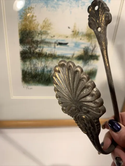 Vintage Brass Bronze Ornate Towel Hook Curtain Tie Back~French Country