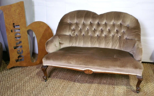 Antique Edwardian Two Seater Salon Button Back Sofa, c 1900