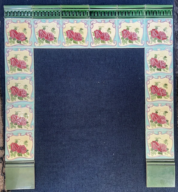 EUROPE - ANTIQUE ART NOUVEAU - 22 ORIGINAL TILES FOR FIREPLACE c1900