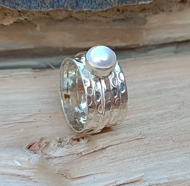 Natural Pearl Ring, Handmade Silver Ring, 925 Sterling Silver Ring, Round Rings