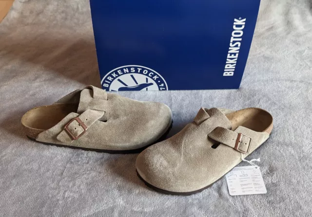 Birkenstock Boston Clogs Gr. 41 Taupe Veloursleder schmale Breite UK 7,5