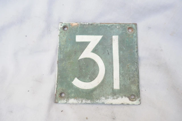 Antique Authentic Door number 31 Patinated Bronze Plate Inset Enamel 3X3" 1900s