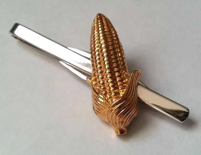 Pince à cravate vintage en épi de maïs pour pipes en laiton plaqué or, neuf, vieux stock, années 1900 - France