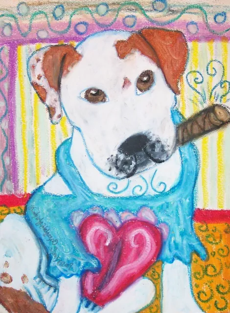 AMERICAN BULLDOG Smoking a Cigar Dog Art 8 x 10 Print Signed by Artist KSAMS