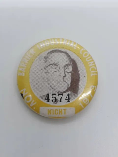 BARRIER INDUSTRIAL COUNCIL NOV. 1973 NO.4574 Vintage Metal Enamel Pin Badge