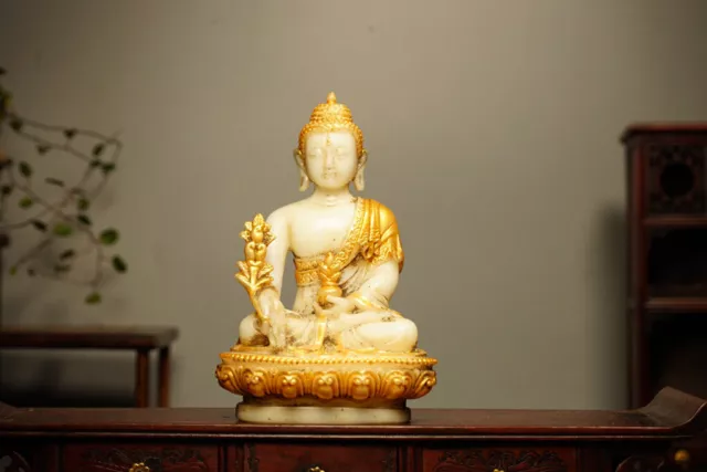 Chinese Old Beijing Glaze Handmade Exquisite Gilded Buddha Statue 7079