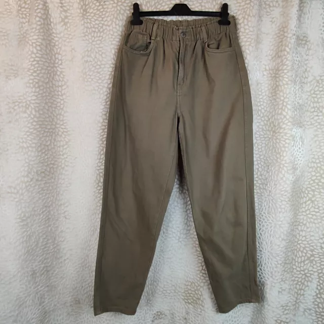 H&M Womens Khaki Green Jeans Elasticated Waist Button Zip Closure Size UK 12