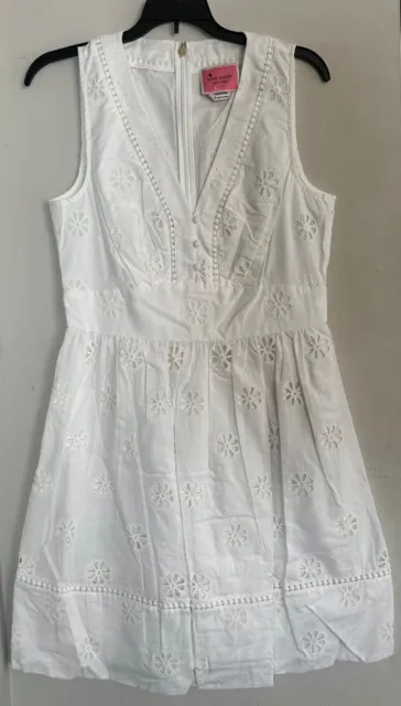 NWT Kate Spade Womens Dress White 6 Floral Eyelet Fit & Flare Sleeveless V-Neck