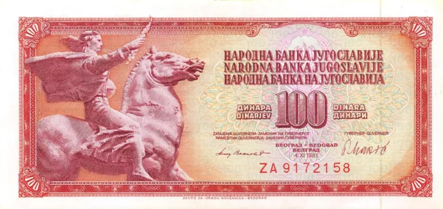 Yugoslavia  **100 **  Dinara  4.11.1981  Series ZA  Rep. Circulated Banknote WW