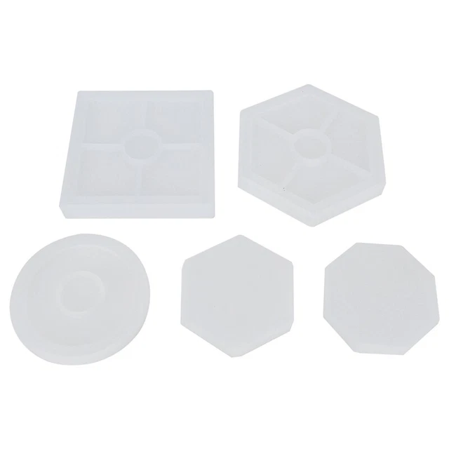 5Pcs Diy Coaster Silicone Mold Included Square Hexagon Circle Octagon Mold ForF9