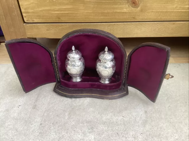 Vintage Silver Travel Salt and Pepper Shaker Set Hallmarked 1873 .