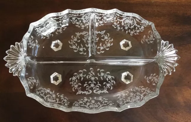 Vtg Fostoria 6016 Meadow Rose 3 Part Divided Relish Dish Etch 328 Ca 1936-1970