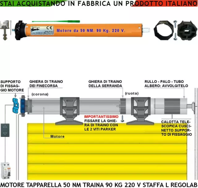 Motore Tubolare Elettrico 220 V 50 Nm 90 Kg Serranda Avvolgibile Con Staffa L Rg