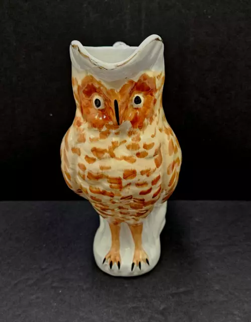 Rare M&Co Iron Stone Majolica Owl Pitcher Hand Painted Branch Handle AS-IS