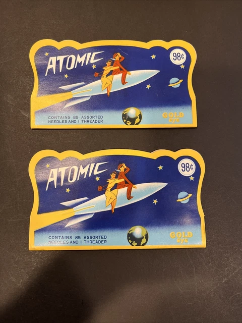 VINTAGE 1950’S GOLD EYE ATOMIC SEWING KIT NEEDLES (NO THREADER) PACKAGE