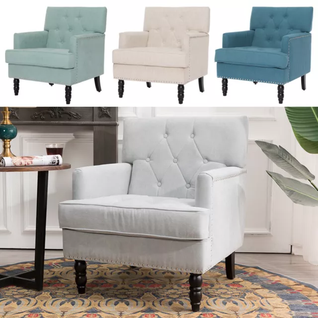 Chesterfield High Back Chair Button Tufted Winged Armchair Fireside Fabric Sofa