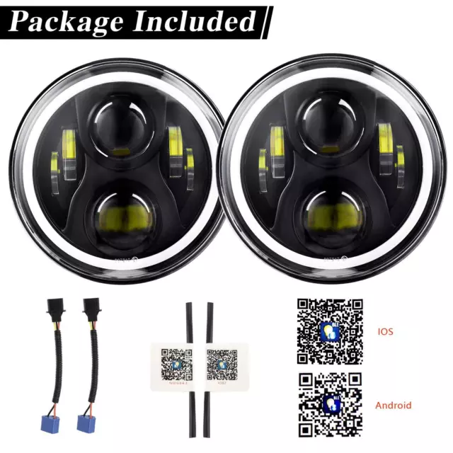 RGB Halo 7" Headlights Projector & Rock Lights Bluetooth APP Fit GQ PATROL Jeep 2