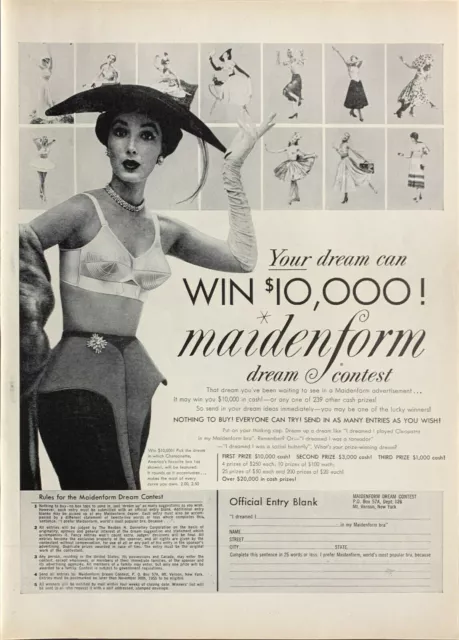 1955 Maidenform Bra Ad Your Dream can Win $10,000 Maidenform Dream