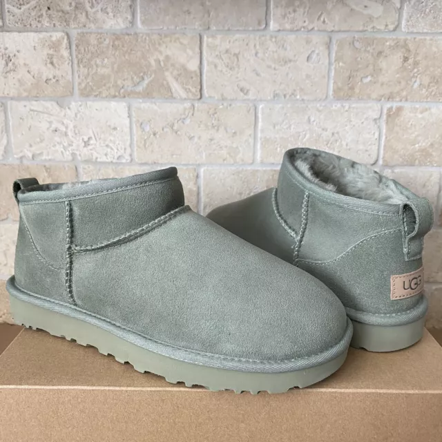 UGG CLASSIC ULTRA Mini Moss Green Water-resistant Suede Ankle Boots ...