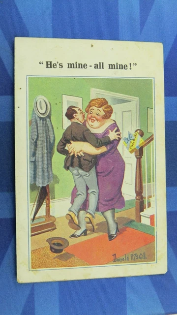 SAUCY DONALD MCGILL Comic Postcard 1920s BBW Large Lady Small Man MINE 