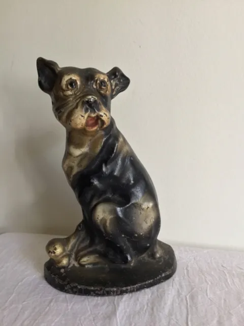 Antique Cast Iron "Mutt and His Bone" Doorstop Original Paint