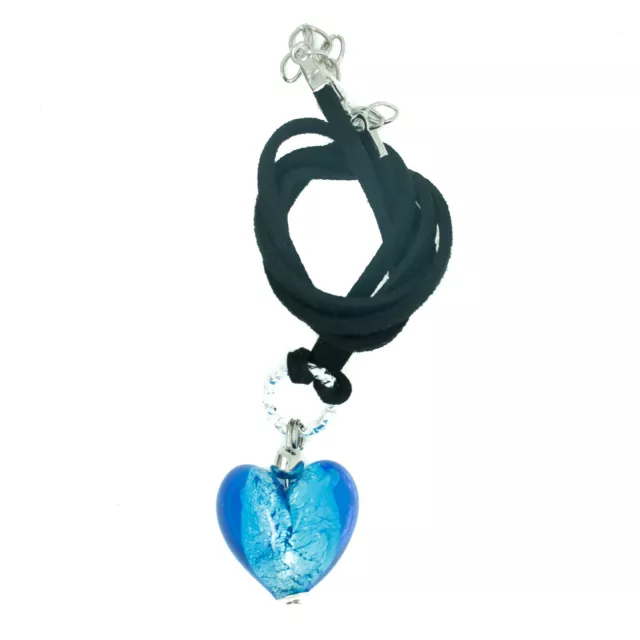 Murano Vidrio Colgante Collar Azul Plata Forma Corazón Venecia 25mm