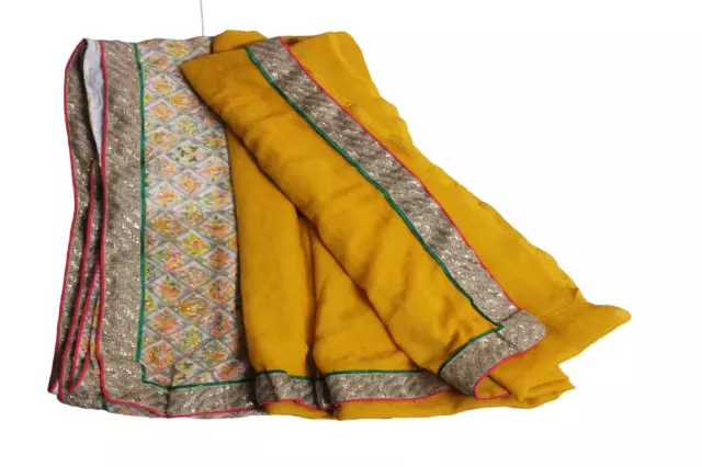 Abito da cucito giallo indiano sari vintage da donna avvolgente tessuto...
