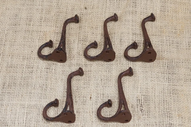 5 Rustic Cast Iron Coat Hat Wall Hooks Restore School Farm Towel Bath Kitchen