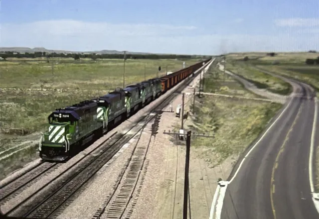 Vtg 35mm Slide Burlington Northern Railroad Train Engine Coal Cars Original