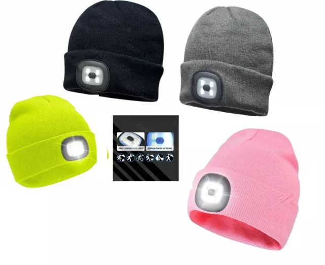 Knitted Wooly Beanie Hat With LED Light Unisex Warm High Powered Head Torch Lamp