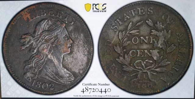 1802 1c Draped Bust Large Cent PCGS Certified - VF Details - Environ. Damage