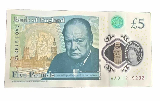 Rare AA01 £5 Note Low Serial Number Polymer 5 Five Pound Note - AA01 219232