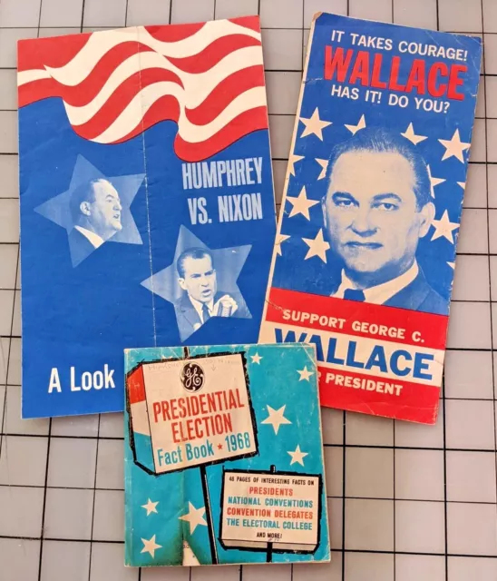 Lot of 1968 Humphrey Nixon Wallace Election Material Brochure