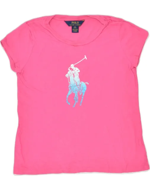 POLO RALPH LAUREN Girls Graphic T-Shirt Top 8-9 Years Medium Pink Cotton PD01