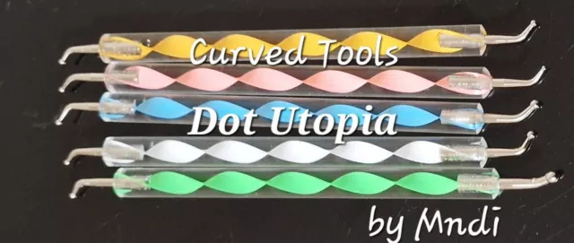 Juego de herramientas de punto mandala 5 piezas puntas curvas, colores arco iris.