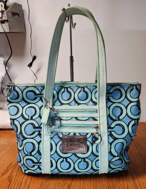 REVIEW of COACH #16303 sequin poppy highlight spotlight chambray blue  crossbody purse satchel tote - YouTube