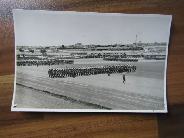 Old postcard - Royal Navy Military procession - Gibraltar?  - Real photo 1930's