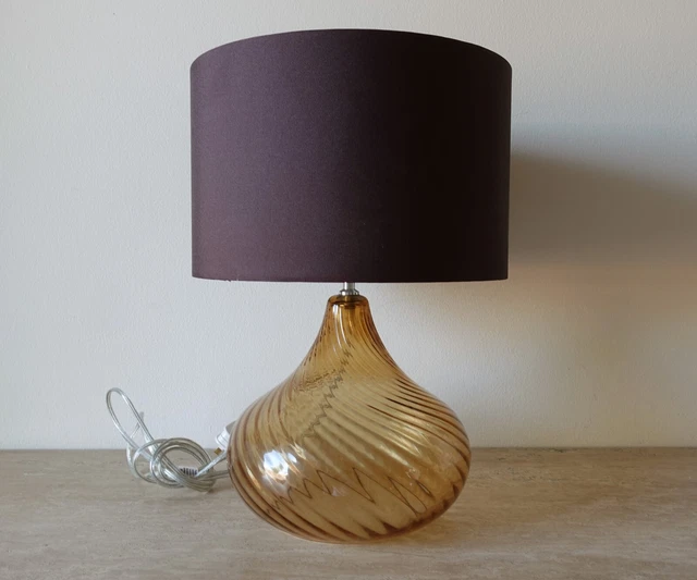 M S SWIRL OPTIC Table Lamp. Brown Sprial Glass Shade Marks