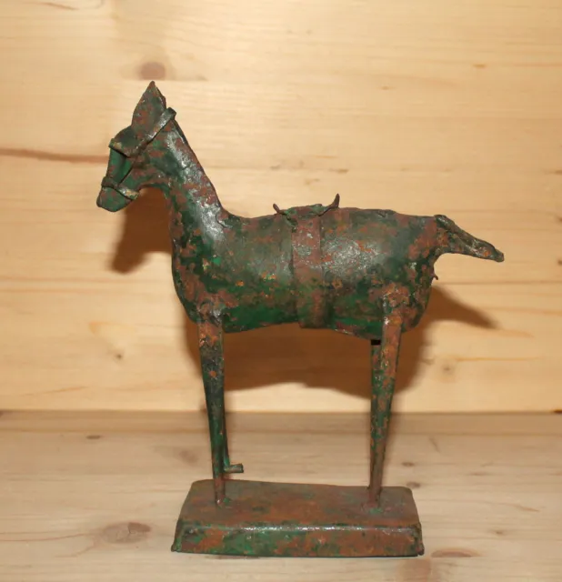 Antique hand made abstract horse metal figurine