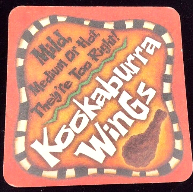 Beer Coaster Outback Steakhouse Kookaburra Wings Grand Rita Mild Medium Hot 4"