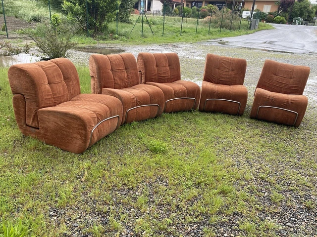 Salotto Modulare Anni 70 Tessuto E Acciaio