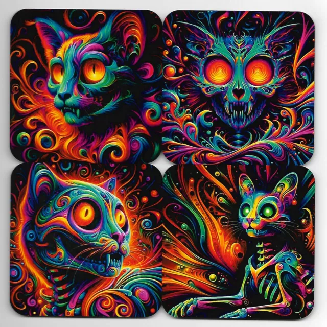 4 Piece Alternative Coaster Set, Punk, Goth, Fantasy, Alternative