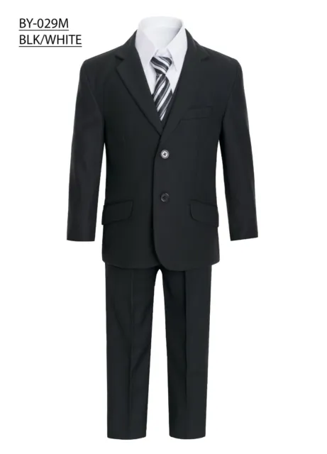 Magen Kids Boys SLIM FIT Formal Bridal 5 Pcs Set Suit S 2-20 Black 2 Buttons 029