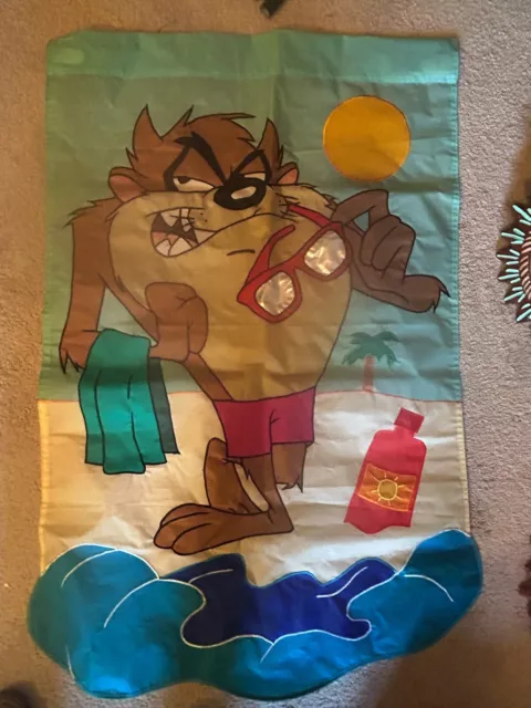Vintage Looney Tunes Taz Tazmanian Devil at the Beach Nylon Flag Banner
