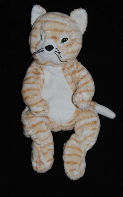 Peluche chat roux et blanc allongé 28 cm